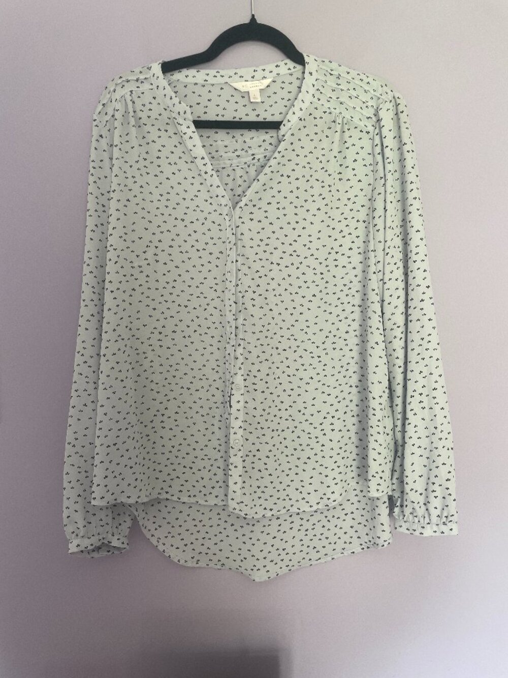 Lauren Conrad Long Sleeve Button Front Blouse White & Black size L